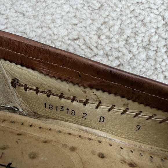 Santoni Loafers Brown Leather Dress Shoe Size 9 Slip On Moc Toe Whipstitch Italy - Picture 12 of 15